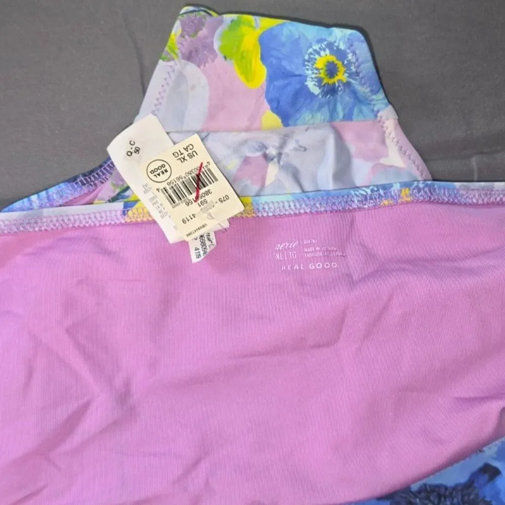 Aerie Blue Floral Bikini Swim Bathing Suit Bottom Size XL New $29.95